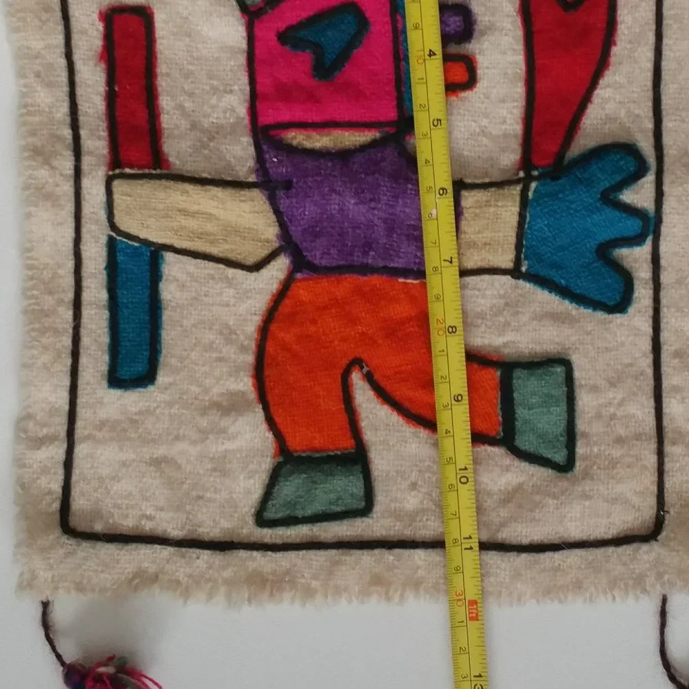 VINTAGE BOLIVIAN WOOL APPLIQUE BOHO WOVEN WOOL KOKOPELLI WALL HANGING